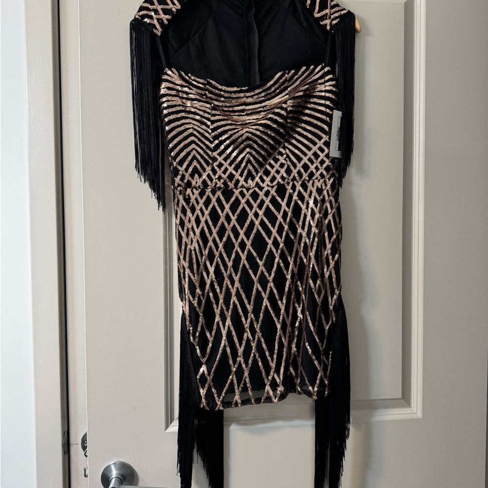 Black and Gold Geometric Gatsby Dress